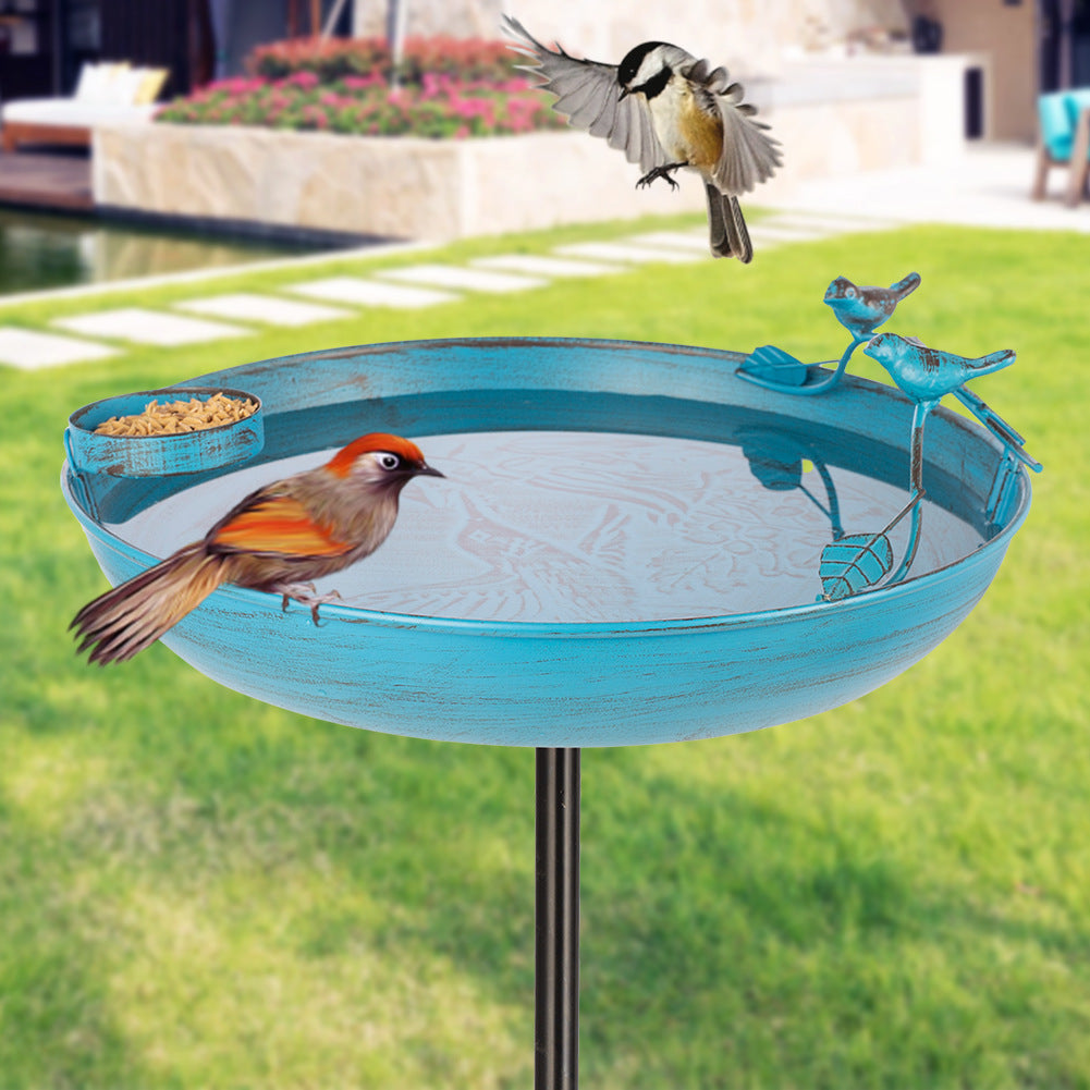 Outdoor Metal Bird Bath with Feeder – 37" Tall Garden Decor