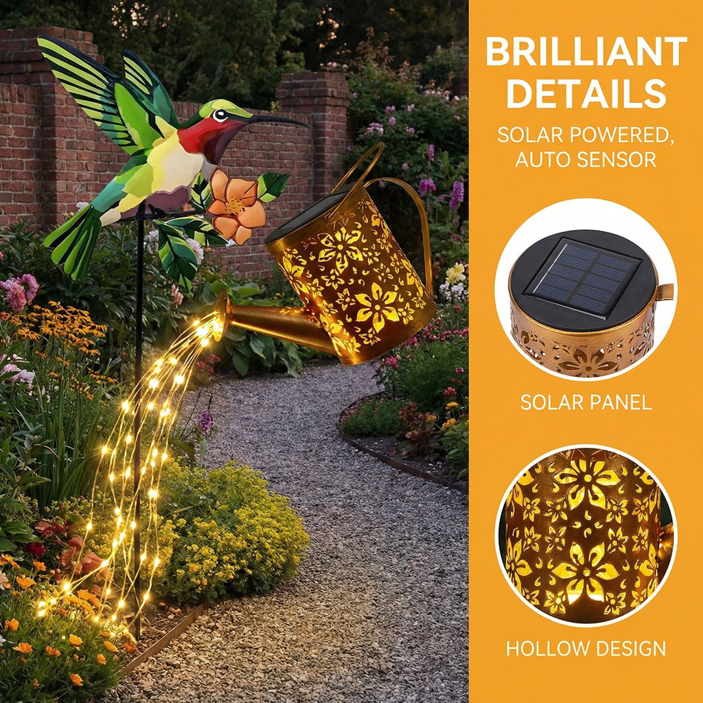 Solar Hummingbird Watering Can Garden Stake Light – Bird-Shaped Flower Solar Lights for Patio, Yard, Lawn & Garden Decor, Outdoor LED Landscape Ambiance Lighting