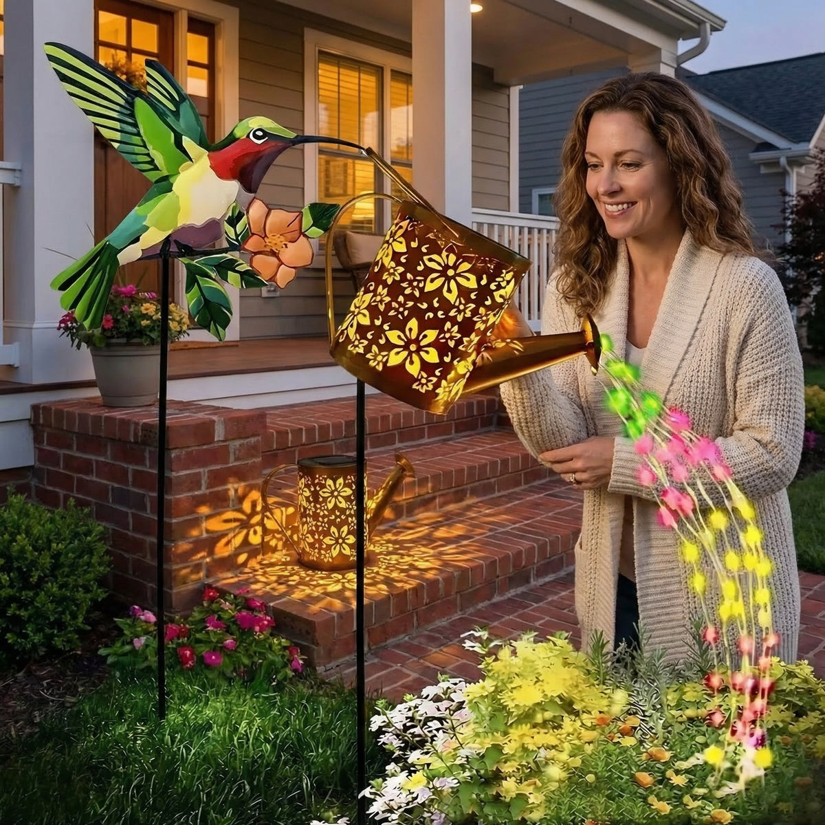 Solar Hummingbird Watering Can Garden Stake Light – Bird-Shaped Flower Solar Lights for Patio, Yard, Lawn & Garden Decor, Outdoor LED Landscape Ambiance Lighting
