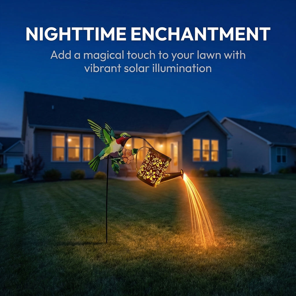 Solar Hummingbird Watering Can Garden Stake Light – Bird-Shaped Flower Solar Lights for Patio, Yard, Lawn & Garden Decor, Outdoor LED Landscape Ambiance Lighting