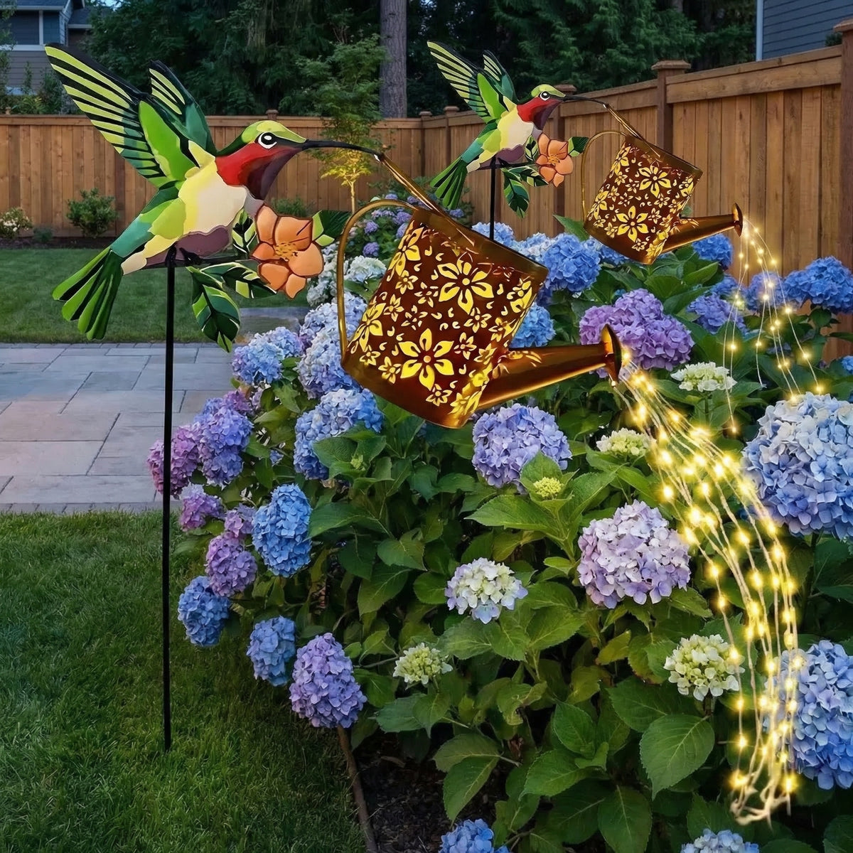 Solar Hummingbird Watering Can Garden Stake Light – Bird-Shaped Flower Solar Lights for Patio, Yard, Lawn & Garden Decor, Outdoor LED Landscape Ambiance Lighting