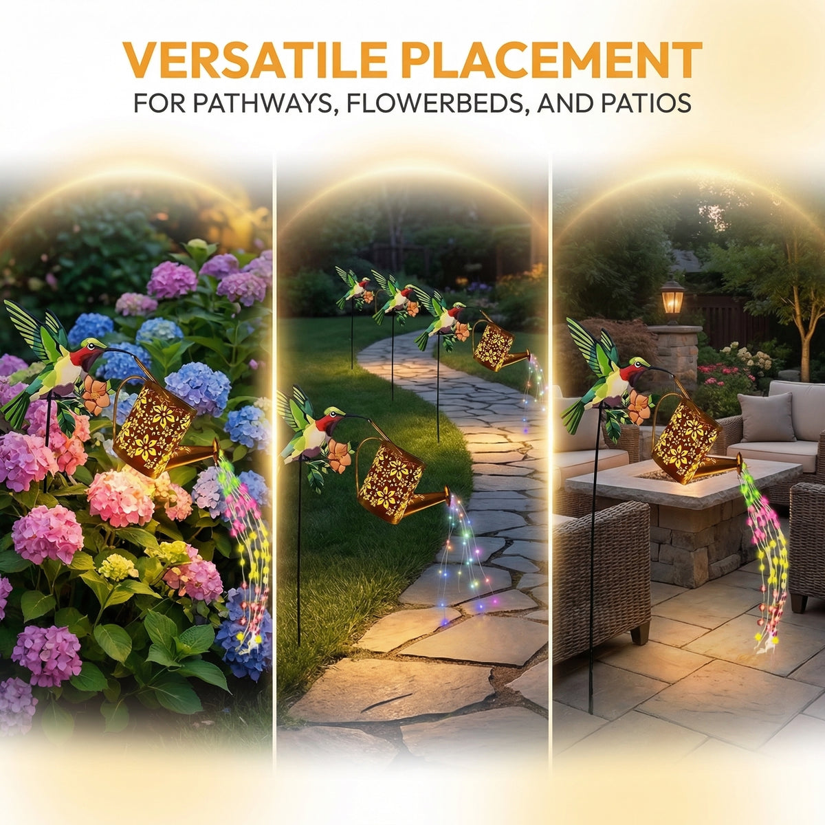 Solar Hummingbird Watering Can Garden Stake Light – Bird-Shaped Flower Solar Lights for Patio, Yard, Lawn & Garden Decor, Outdoor LED Landscape Ambiance Lighting