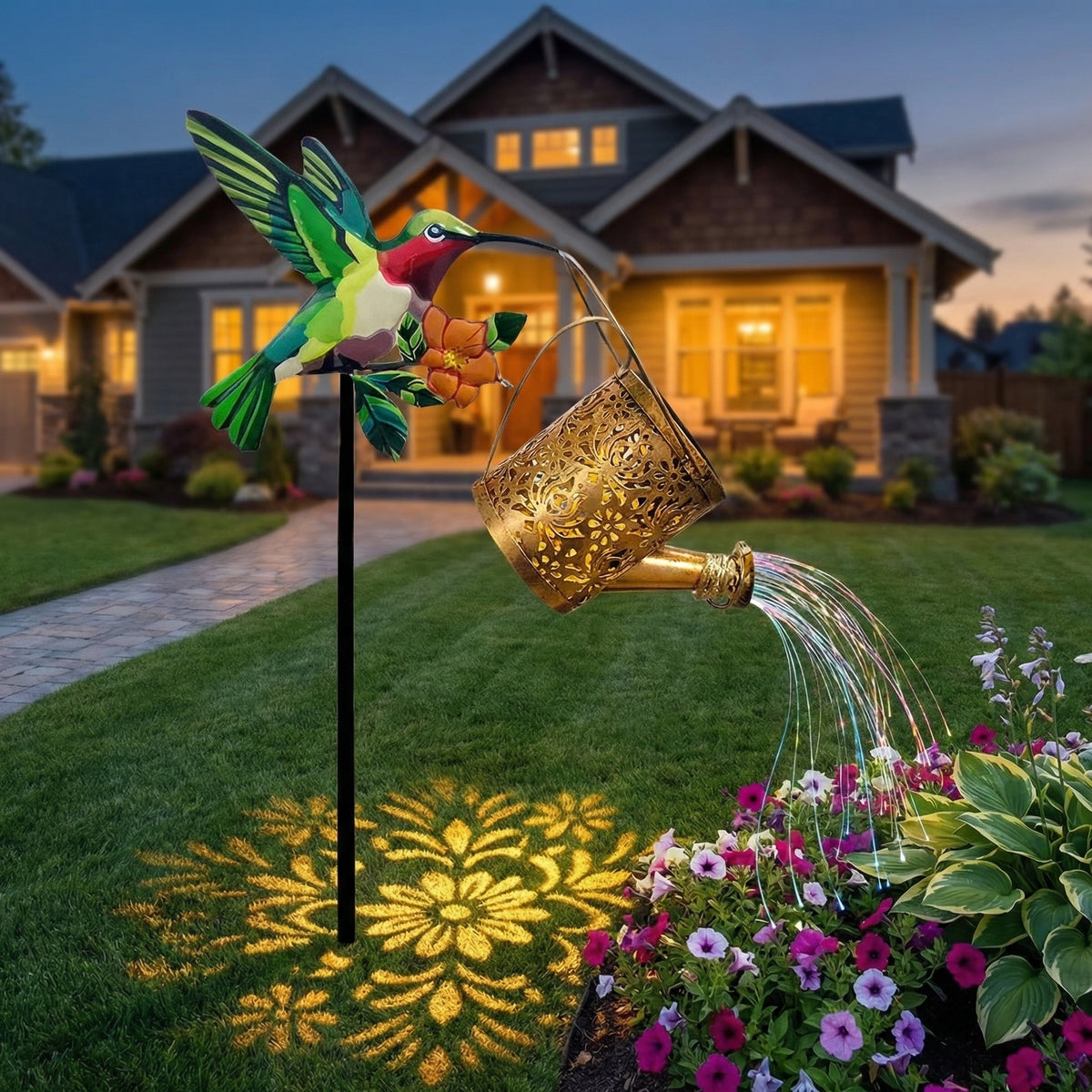 Solar Hummingbird Watering Can Garden Stake Light – Bird-Shaped Flower Solar Lights for Patio, Yard, Lawn & Garden Decor, Outdoor LED Landscape Ambiance Lighting