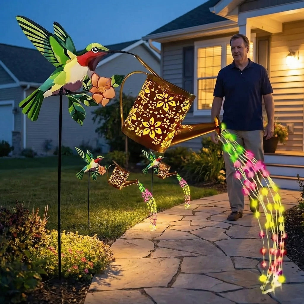 Solar Hummingbird Watering Can Garden Stake Light – Bird-Shaped Flower Solar Lights for Patio, Yard, Lawn & Garden Decor, Outdoor LED Landscape Ambiance Lighting