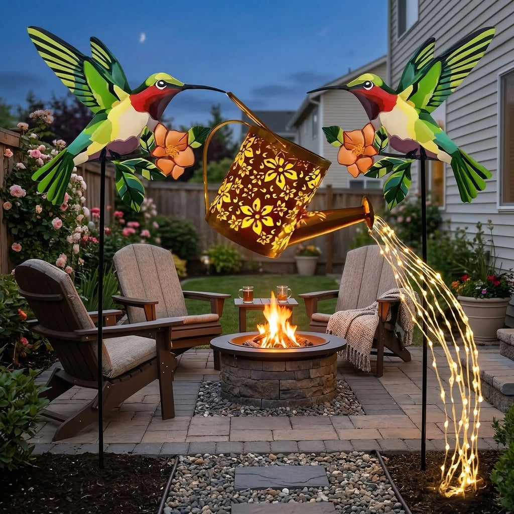 Solar Hummingbird Watering Can Garden Stake Light – Bird-Shaped Flower Solar Lights for Patio, Yard, Lawn & Garden Decor, Outdoor LED Landscape Ambiance Lighting