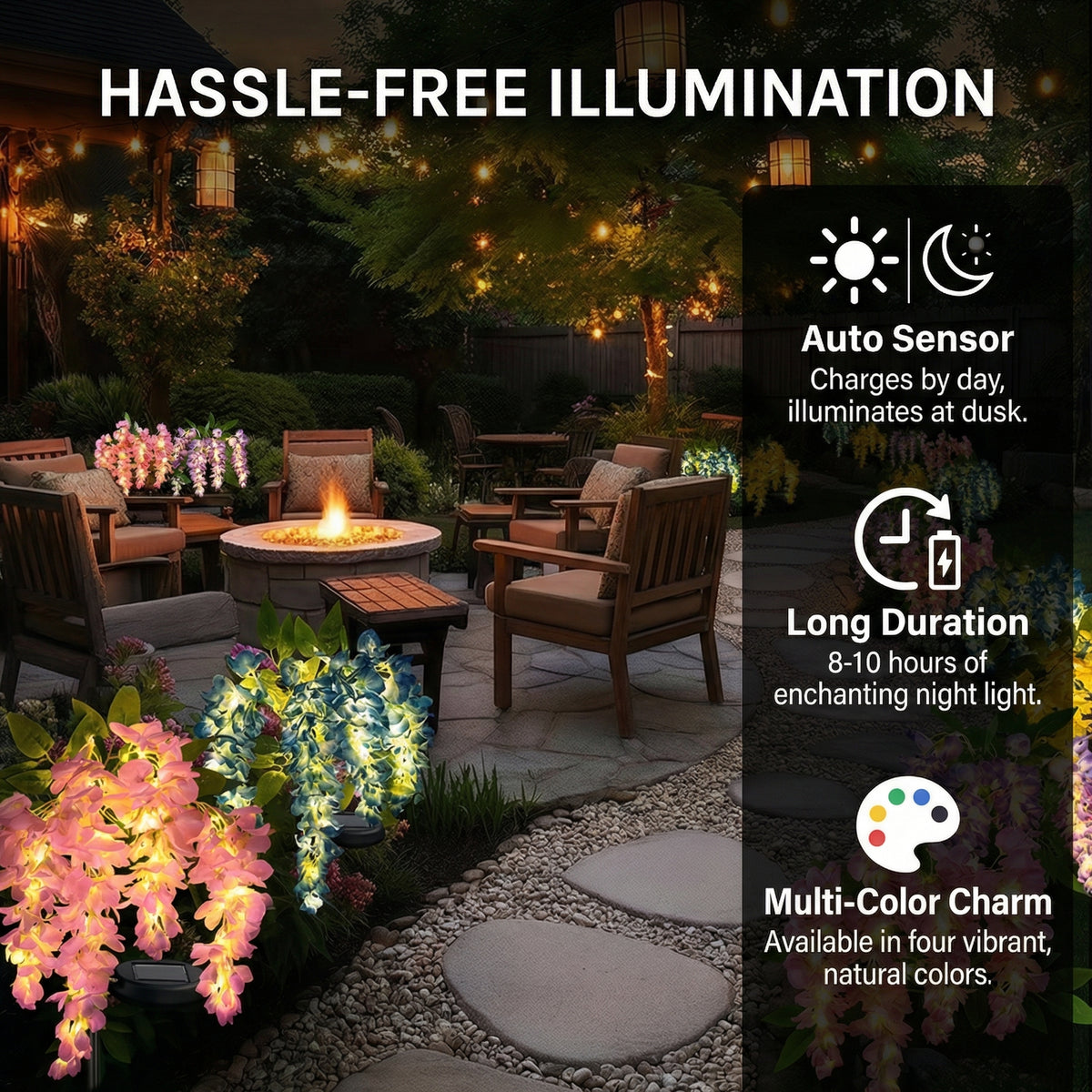 Solar LED Wisteria Flower Stake Lights for Outdoor Garden