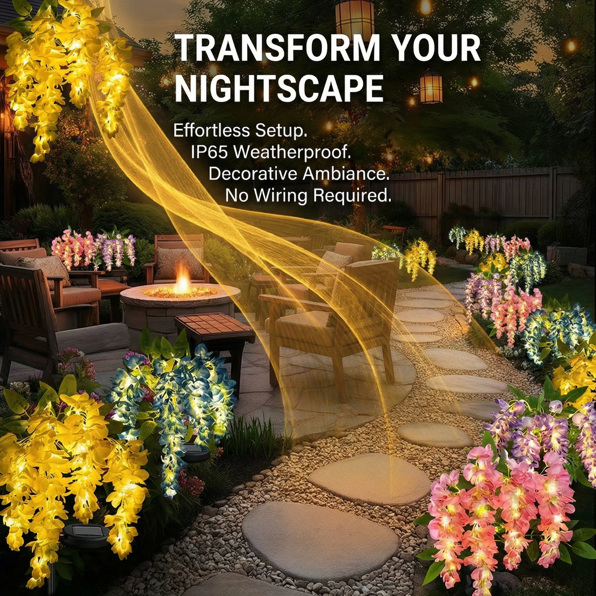 Solar LED Wisteria Flower Stake Lights for Outdoor Garden