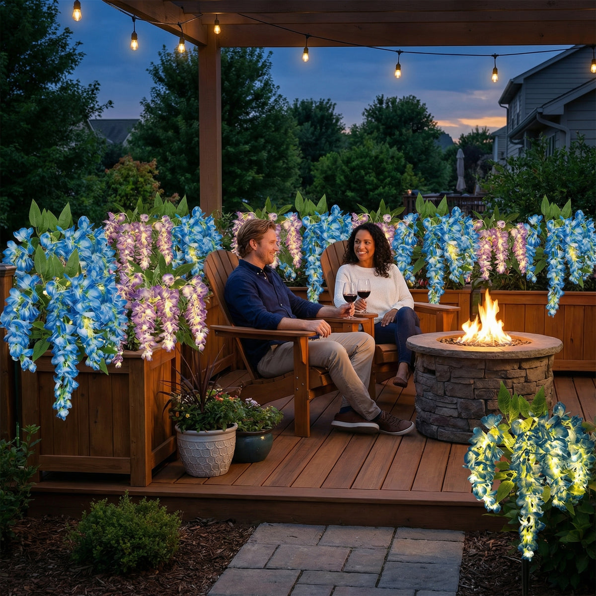 Solar LED Wisteria Flower Stake Lights for Outdoor Garden