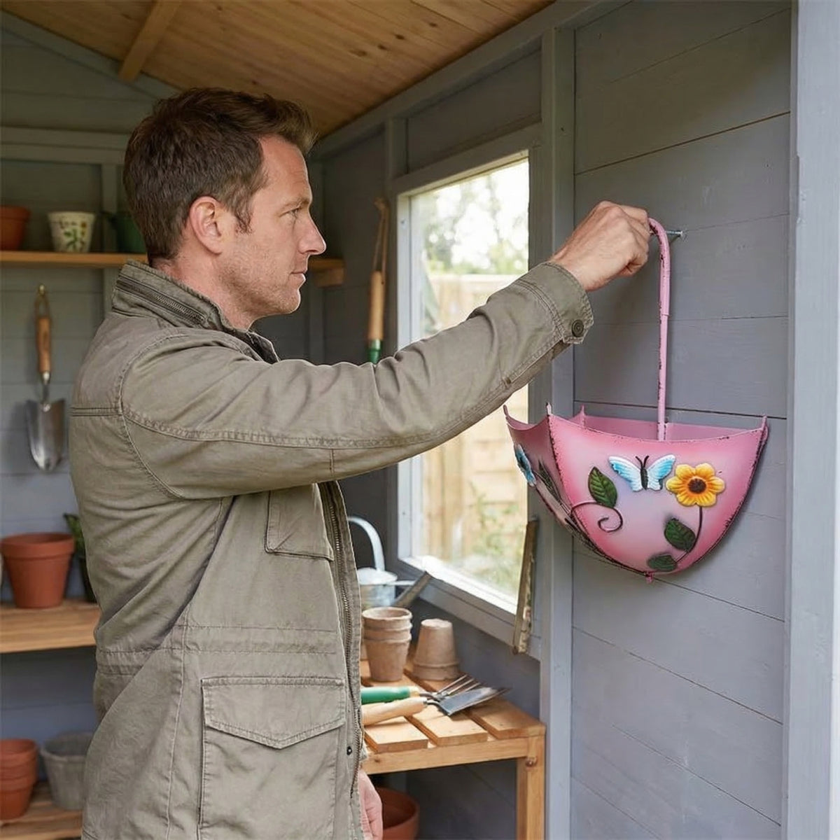 Umbrella-Shaped Wall Planter with Rotatable Handle & Drainage