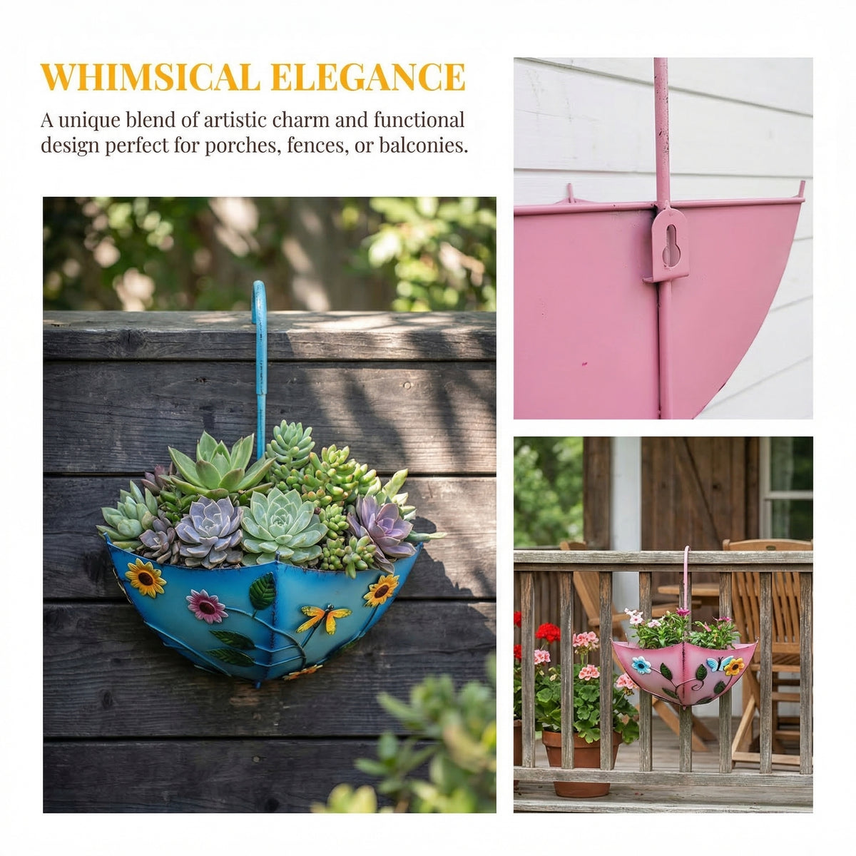 Umbrella-Shaped Wall Planter with Rotatable Handle & Drainage