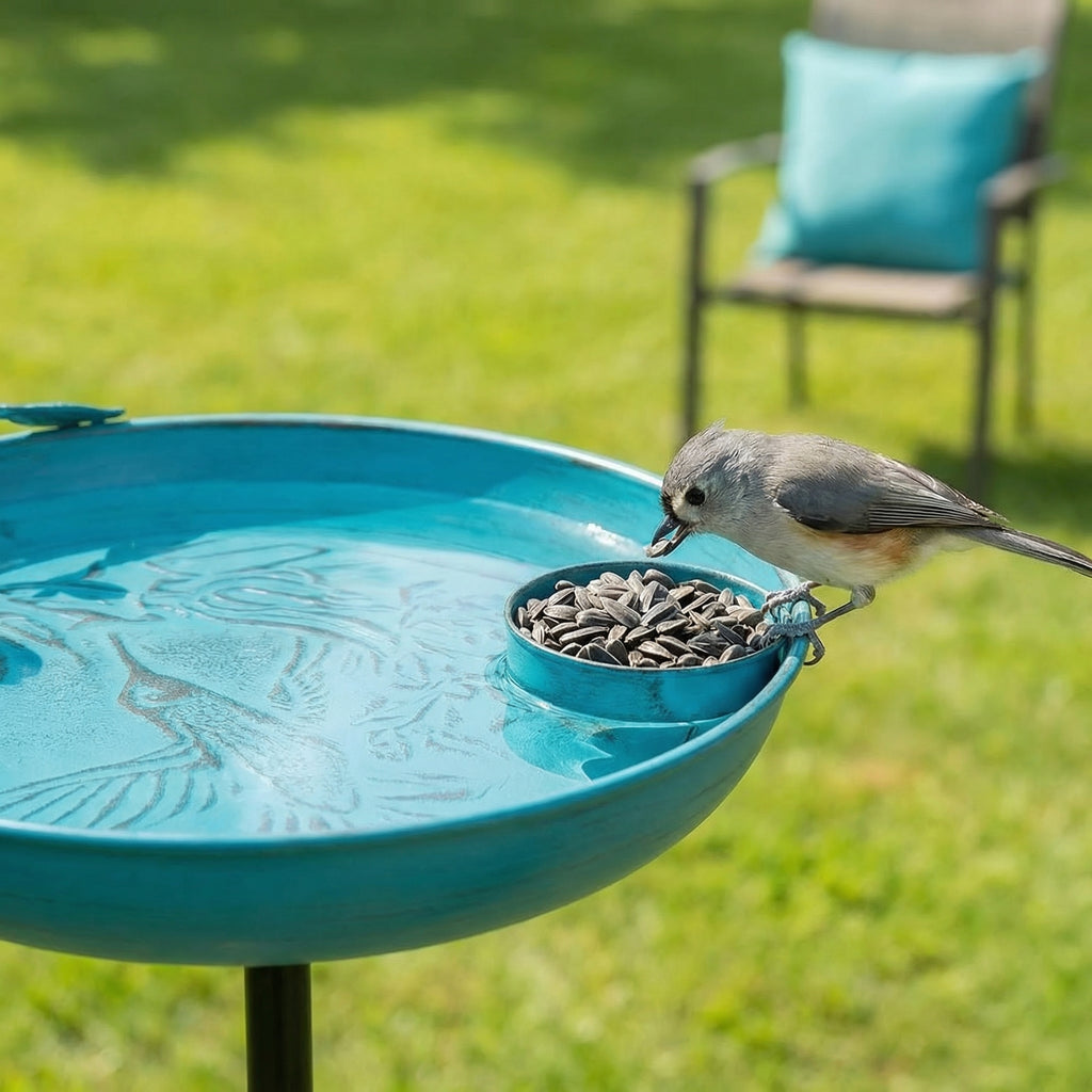 Outdoor Metal Bird Bath with Feeder – 37" Tall Garden Decor