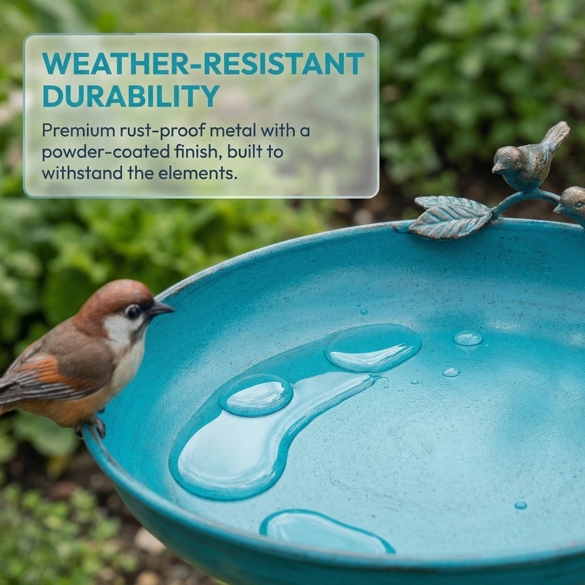 Outdoor Metal Bird Bath with Feeder – 37" Tall Garden Decor