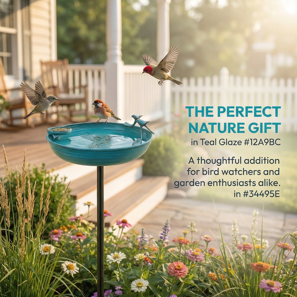 Outdoor Metal Bird Bath with Feeder – 37" Tall Garden Decor