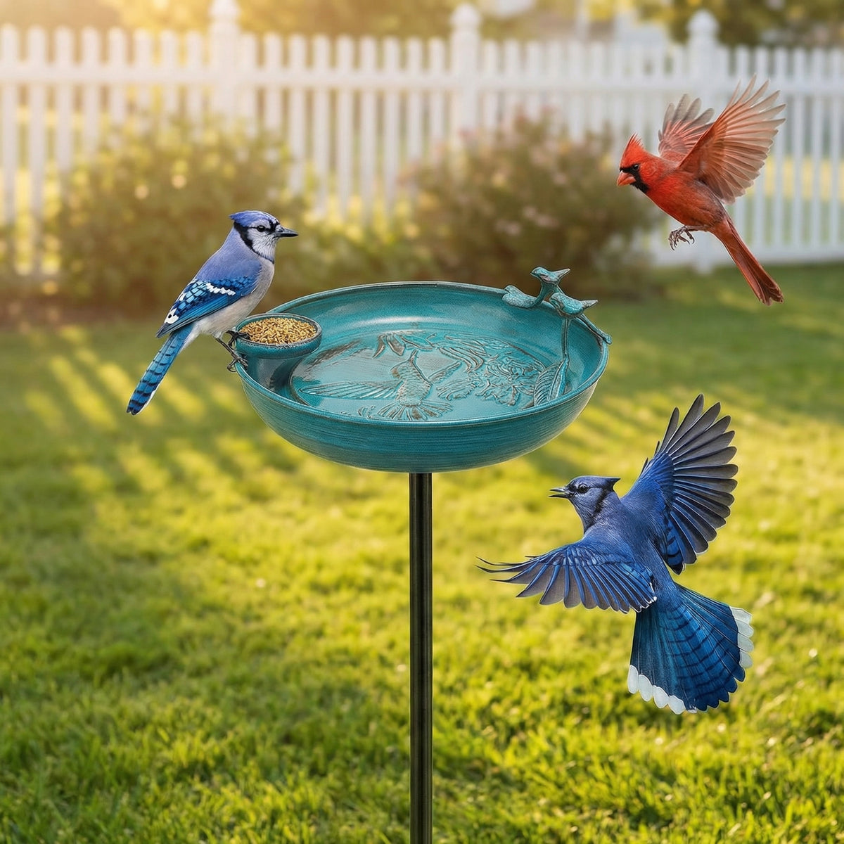 Outdoor Metal Bird Bath with Feeder – 37" Tall Garden Decor