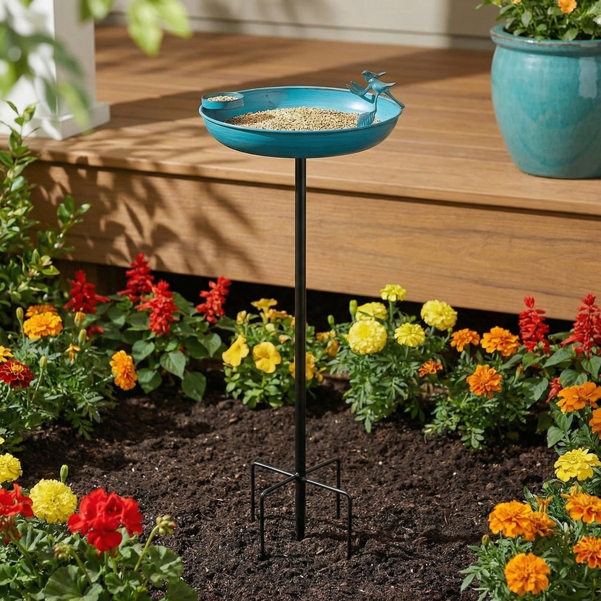 Outdoor Metal Bird Bath with Feeder – 37" Tall Garden Decor