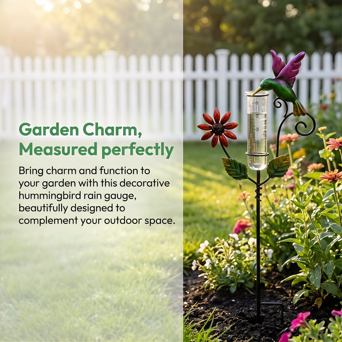 Hummingbird & Flower Garden Stake Rain Gauge