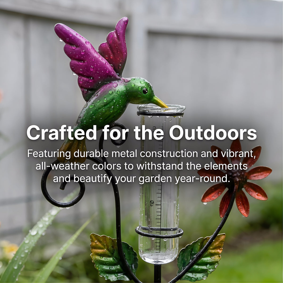 Hummingbird & Flower Garden Stake Rain Gauge