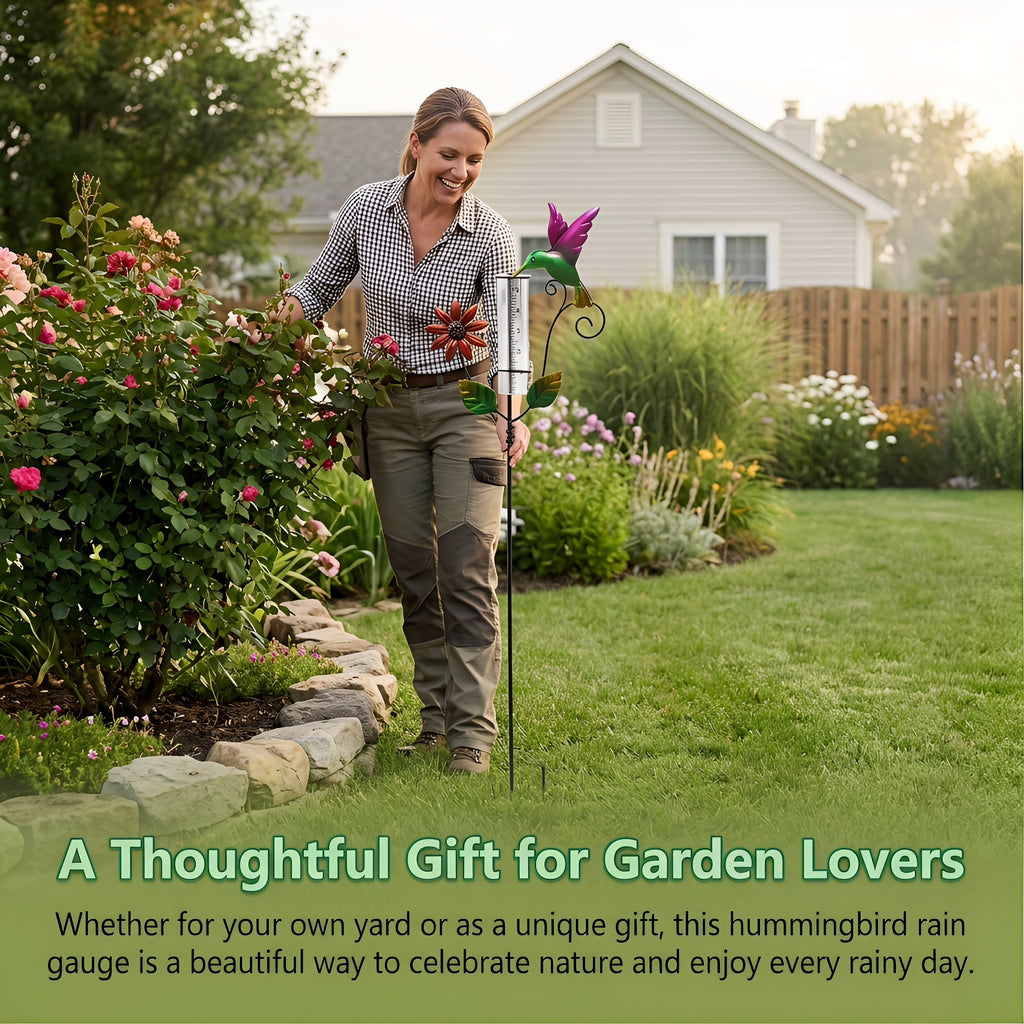 Hummingbird & Flower Garden Stake Rain Gauge